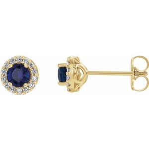 14K Yellow Blue Sapphire & 1/4 CTW Diamond Earrings
