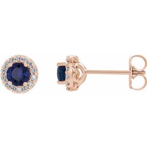 14K Rose Blue Sapphire & 1/4 CTW Diamond Earrings