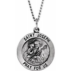 Sterling Silver 18 mm Round St. Joseph Medal 18" Necklace