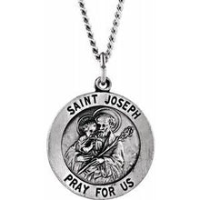 Charger l&#39;image dans la galerie, Sterling Silver 22 mm Round St. Joseph Medal 24&quot; Necklace
