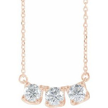 Load image into Gallery viewer, 14K Rose 1 CTW Diamond Three-Stone Curved Bar 18&quot; Necklace
