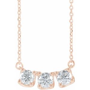 14K Rose 1 CTW Diamond Three-Stone Curved Bar 18" Necklace