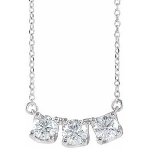 14K White 1 CTW Diamond Three-Stone Curved Bar 16" Necklace