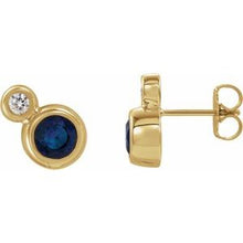 Load image into Gallery viewer, 14K Yellow Blue Sapphire &amp; 1/8 CTW Diamond Earrings

