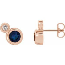 Load image into Gallery viewer, 14K Rose Blue Sapphire &amp; 1/8 CTW Diamond Earrings
