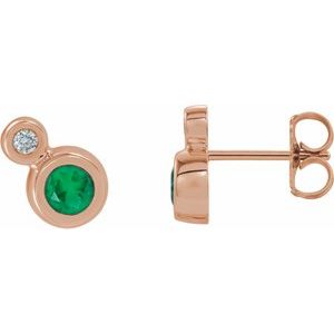 14K Rose Emerald & 1/8 CTW Diamond Earrings