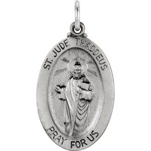 Sterling Silver 23.5x16 mm Oval St. Jude Thaddeus Medal