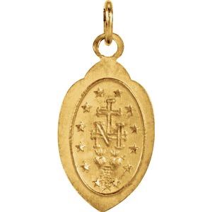 14K Yellow 13x8 mm Oval Miraculous Medal Pendant