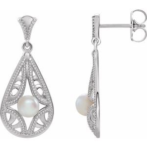 Sterling Silver Freshwater Cultured Pearl Vintage-Inspired Earrings