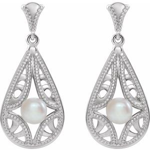 Sterling Silver Freshwater Cultured Pearl Vintage-Inspired Earrings