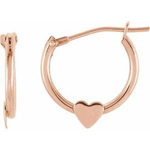 Load image into Gallery viewer, 14K Rose Hinged Hoop Earrings with Heart
