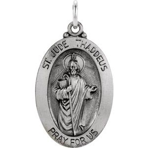Sterling Silver 25x18 mm Oval St. Jude Thaddeus Medal