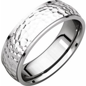 Sterling Silver 6 mm Half Round Edge Band with Hammer Finish Size 7.5