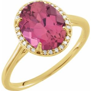 14K Yellow Pink Tourmaline & .07 CTW Diamond Ring