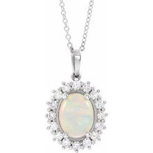 Load image into Gallery viewer, Platinum Ethiopian Opal &amp; 1/2 CTW Diamond Halo-Style 16-18&quot; Necklace
