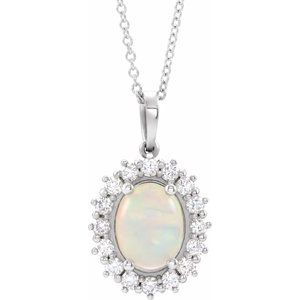 Platinum Ethiopian Opal & 1/2 CTW Diamond Halo-Style 16-18" Necklace