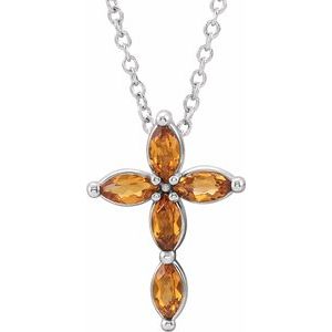 Sterling Silver Citrine Cross Necklace