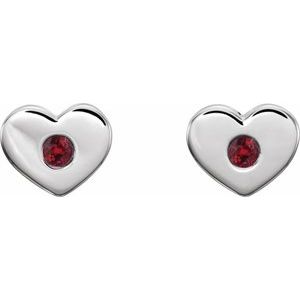 Sterling Silver Ruby Heart Earrings