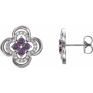 Sterling Silver Alexandrite & 1/5 CTW Diamond Clover Earrings