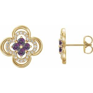 14K Yellow Alexandrite & 1/5 CTW Diamond Clover Earrings