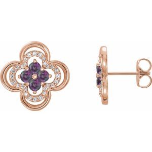 14K Rose Alexandrite & 1/5 CTW Diamond Clover Earrings