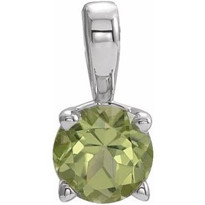 14K White 3 mm Round Peridot Birthstone Pendant