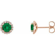 Load image into Gallery viewer, 14K Rose Emerald &amp; 1/6 CTW Diamond Earrings
