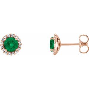 14K Rose Emerald & 1/6 CTW Diamond Earrings