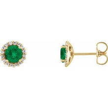 Load image into Gallery viewer, 14K Yellow Emerald &amp; 1/6 CTW Diamond Earrings
