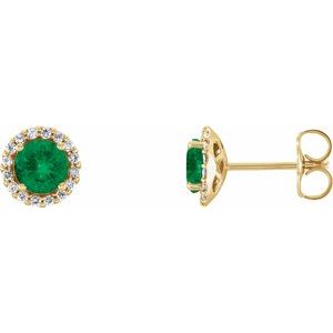 14K Yellow Emerald & 1/6 CTW Diamond Earrings