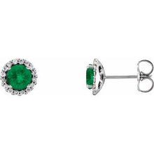 Load image into Gallery viewer, Platinum Emerald &amp; 1/6 CTW Diamond Earrings
