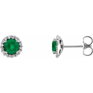 Platinum Emerald & 1/6 CTW Diamond Earrings