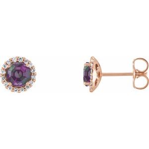 14K Rose Alexandrite & 1/8 CTW Diamond Earrings