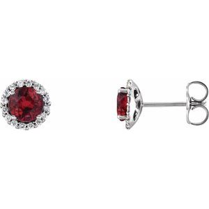 Sterling Silver Ruby & 1/6 CTW Diamond Earrings