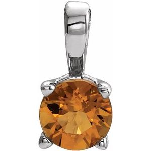 14K White 3 mm Round Citrine Birthstone Pendant