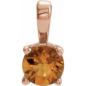 14K Rose 3 mm Round Citrine Birthstone Pendant