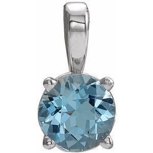 Sterling Silver 5 mm Round Imitation Aquamarine Birthstone Pendant