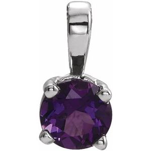 Sterling Silver 4 mm Round Imitation Amethyst Birthstone Pendant