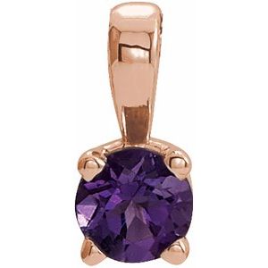 14K Rose 3 mm Round Amethyst Birthstone Pendant