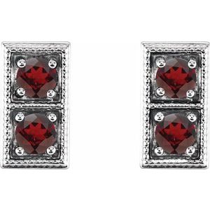 Sterling Silver Mozambique Garnet Two-Stone Earrings