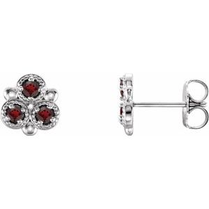 Sterling Silver Mozambique Garnet Three-Stone Earrings