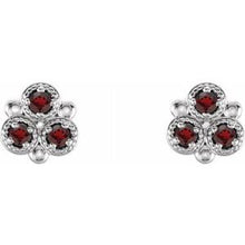 Load image into Gallery viewer, Sterling Silver Mozambique Garnet Three-Stone Earrings
