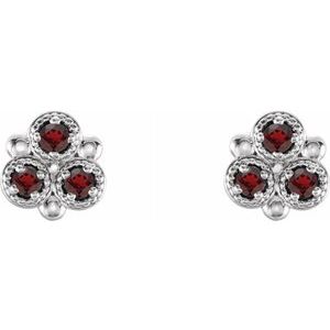 Sterling Silver Mozambique Garnet Three-Stone Earrings