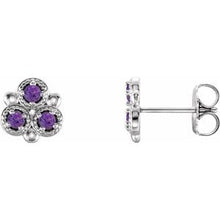 Load image into Gallery viewer, Sterling Silver Amethyst Three-Stone Earrings
