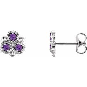 Sterling Silver Amethyst Three-Stone Earrings
