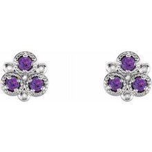 Load image into Gallery viewer, Sterling Silver Amethyst Three-Stone Earrings
