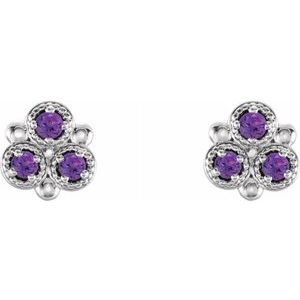 Sterling Silver Amethyst Three-Stone Earrings