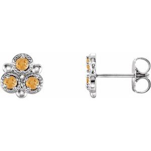 Sterling Silver Citrine Three-Stone Earrings