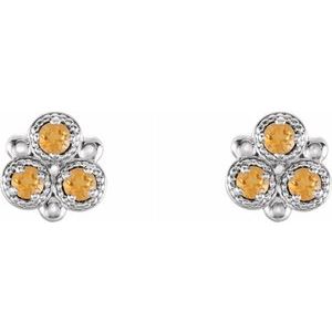 Sterling Silver Citrine Three-Stone Earrings