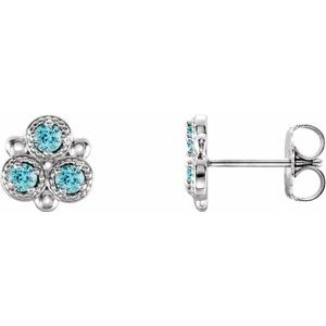 Sterling Silver Blue Zircon Three-Stone Earrings